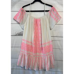 Amanda Uprichard Dress Ivory Pink Print Off Shoulder Size SM
